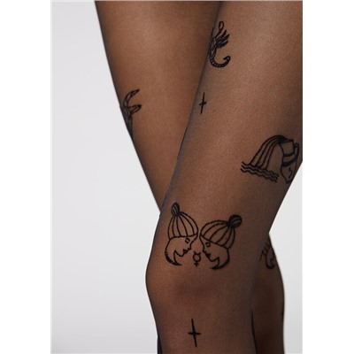 Transparente Strumpfhose 30 Denier mit Sternzeichen in Flockprint