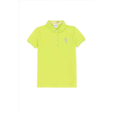 Kız Çocuk Fıstık Yeşili Basic Polo Yaka Tişört