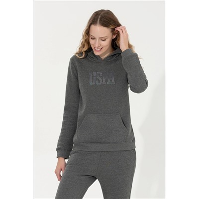 Kadın Antrasit Melanj Basic Sweatshirt