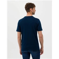 Lacivert Slim Fit Baskılı Bisiklet Yaka Tişört