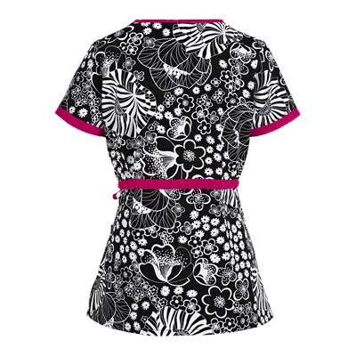 koi Scrubs Succulent Floral Mock Wrap Print Top