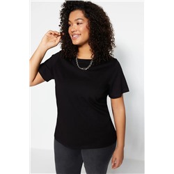 Siyah Regular Fit Basic Bisiklet Yaka %100 Pamuk Örme Büyük Beden T-Shirt TBBSS22TS0733