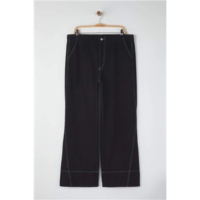Antrasit Yüksek Bel Dikiş Detaylı Geniş Paça Büyük Beden Wide Leg Jeans TBBAW26CJ00017