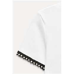 CONTRAST EMBELLISHED TRIM T-SHIRT