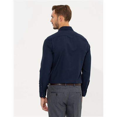 Lacivert Slim Fit Armürlü Gömlek