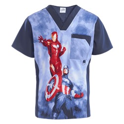Cherokee Tooniforms Scrubs Heroes Men's Print Top