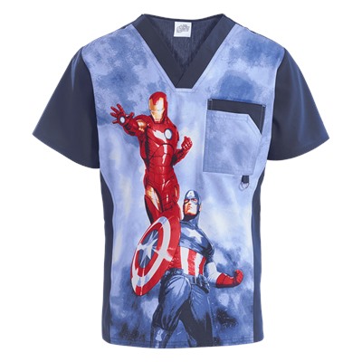 Cherokee Tooniforms Scrubs Heroes Men's Print Top