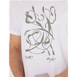 Beyaz Slim Fit Baskılı Bisiklet Yaka Tişört