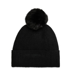 Karl Lagerfeld Paris Logo Faux Fur Trim Beanie