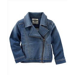 Knit-Like Denim Moto Jacket - Branson Blue