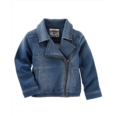 Knit-Like Denim Moto Jacket - Branson Blue