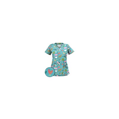 UA On The Farm Amazing Aqua Scallop Neck Scrub Top