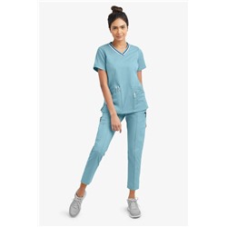 Butter-Soft STRETCH Women's 5-Pocket Short Sleeve V-Neck with Sport Trim Detail Scrub Top