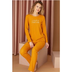 Siyah İnci Hardal Krinkıl Kumaş Likralı Nakışlı Pijama Takım 22260657