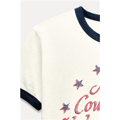RIBBED T-SHIRT WITH SLOGAN