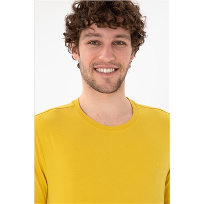 Erkek Regular Fit Bisiklet Yaka Sarı Basic Tişört