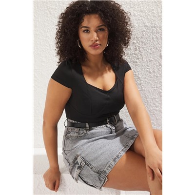 Siyah Örme Büyük Beden Bluz TBBSS25AF00003