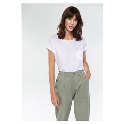 Mavi Cepli Beyaz Basic Tişört Loose Fit / Bol Rahat Kesim 165846-21649