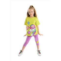 Denokids, Cool Unicorn Kız Çocuk Yazlık T-shirt Lila Tayt Takım