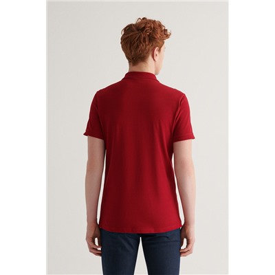 Bordo %100 Pamuk Serin Tutan Polo Yaka T-Shirt