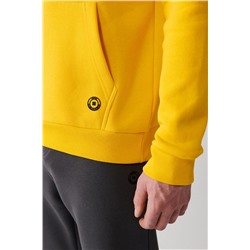 Sarı Kapüşonlu Yaka İçi Polarlı 3 İplik Pamuklu Regular Fit Standart Kesim Unisex Sweatshirt
