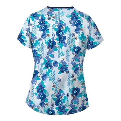 UA Floral Zen Navy Mock Wrap Scrub Top