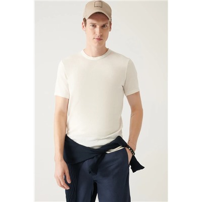 Avva, Erkek Beyaz Soft Touch Bisiklet Yaka Basic Triko T-shirt A31y5133
