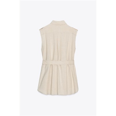 LINEN BELTED LONG VEST