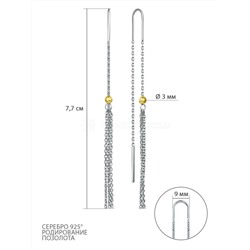 Серьги-продёвки из серебра с золочением родированные 925 пробы 15591RH