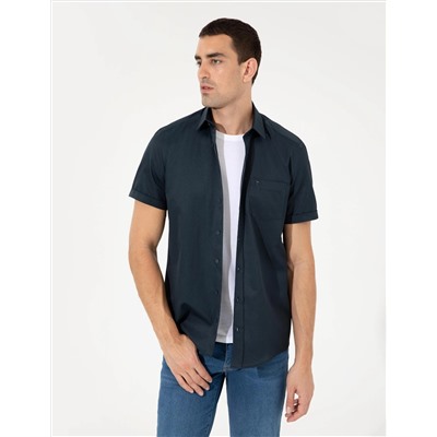Lacivert Regular Fit Kısa Kollu Gömlek