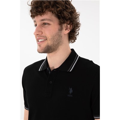 Erkek Regular Fit Polo Yaka Siyah Basic Tişört