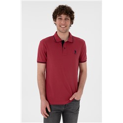 Erkek Slim Fit Polo Yaka Vişne Basic Tişört