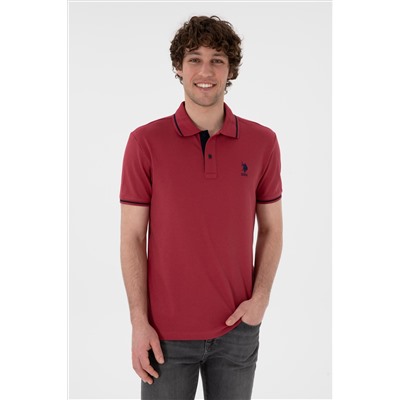 Erkek Slim Fit Polo Yaka Vişne Basic Tişört