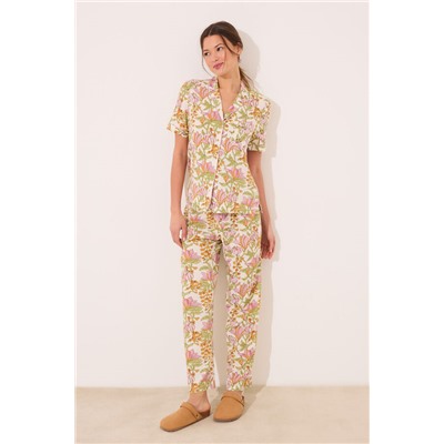 Pijama largo camisero viscosa estampado flores