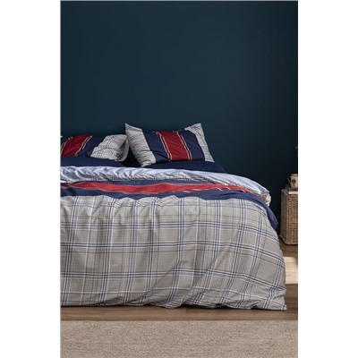 Vardan King Size %100 Pamuk Ranforce Baskılı Nevresim Takımı - Lacivert/Gri
