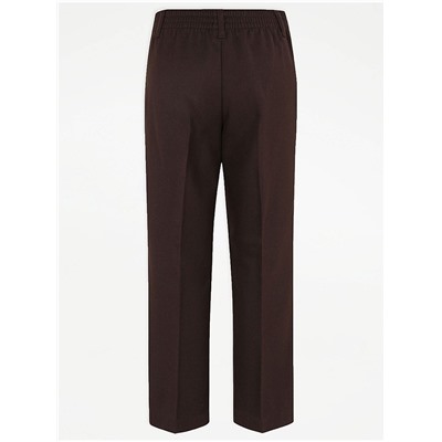 Boys Brown Half Elastic School Trouser 2 Pack