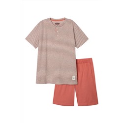 Pijama Gris jaspeado y rosa viejo