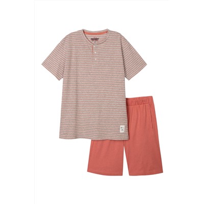 Pijama Gris jaspeado y rosa viejo