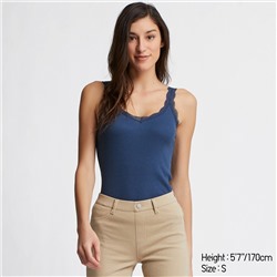 WOMEN 2-WAY RIBBED LACE TANK TOP