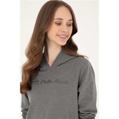Kadın Antrasit Melanj Kapüşonlu Sweatshirt