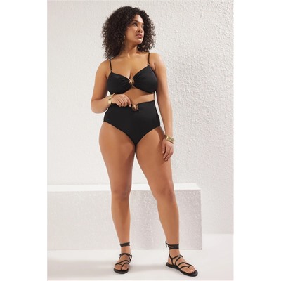Siyah Yüksek Bel Aksesuar Detaylı Büyük Beden Bikini Altı TBBSS25CR00000