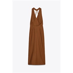 LINEN BLEND MIDI DRESS WITH GOLD APPLIQUÉ