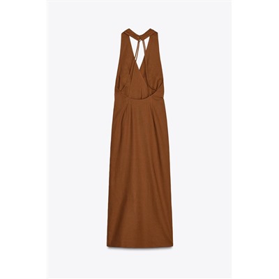 LINEN BLEND MIDI DRESS WITH GOLD APPLIQUÉ
