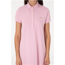 Kadın Açık Pembe Polo Yaka Mini Boy Örme Elbise