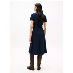 Belted Stretch Pique Polo Midi Dress