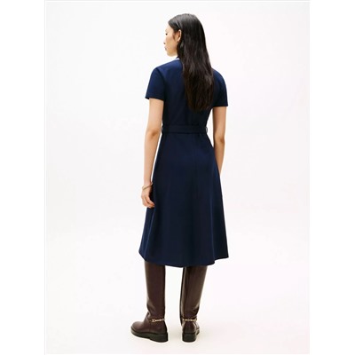 Belted Stretch Pique Polo Midi Dress