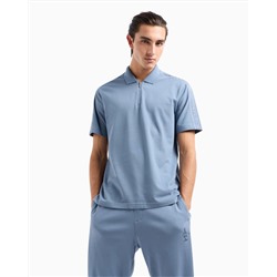 Regular fit cotton zip polo with logo bands