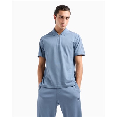 Regular fit cotton zip polo with logo bands
