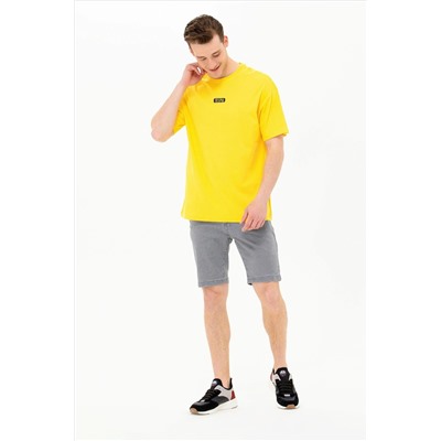 Erkek Koyu Sarı Oversize Bisiklet Yaka Tişört