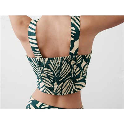 Linen-Blend Square-Neck Bustier